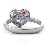 Yaffie ™ Custom Made Personalised Heart Cutout Petite Caged Hearts Ring - Featuring Classic Engravings Band