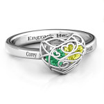 Yaffie ™ Custom Made Petite Caged Hearts Ring with Classic Band - Personalised and Encased in Love