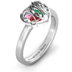 Yaffie™ Custom Made Petite Caged Hearts Ring with Classic Band - Personalised for 2016