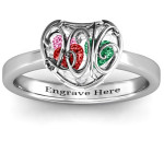 Yaffie™ Custom Made Petite Caged Hearts Ring with Classic Band - Personalised for 2016