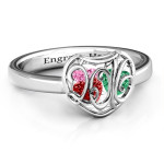 Yaffie™ Custom Made Petite Caged Hearts Ring with Classic Band - Personalised for 2016
