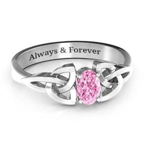 Yaffie ™ Custom-Made Oval Engagement Ring with White Topaz Stone Featuring Personalised Trinity Knot Design