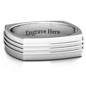 Yaffie ™ Custom Made Personalised Men Ring with Bridge Groove and Square Shape.