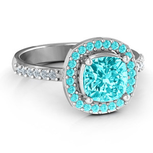 Yaffie ™ Custom Made Personalised Cushion Cut Statement Ring with Halo
