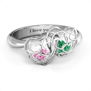 Yaffie ™ Custom Made Double Heart Cage Ring with 16 Heart Shaped Birthstones - Personalised for You