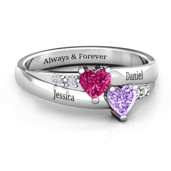 Yaffie ™ Custom Made Double Heart Gemstone Ring with Accents - Personalised for You