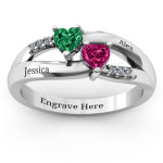Yaffie ™ Custom-Made Dual Hearts Ring with Accents, Personalised
