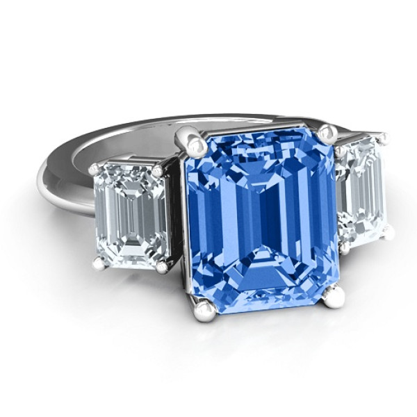 Yaffie ™ Custom Personalised Trinity Ring with Emerald Cut