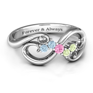 Yaffie ™ Custom-Made Personalised Infinity Ring with Gemstones, Featuring Beautiful Flourish Design