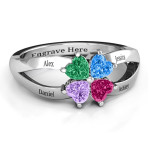 Yaffie ™ Customised Four Clover Hearts Ring with Personalization