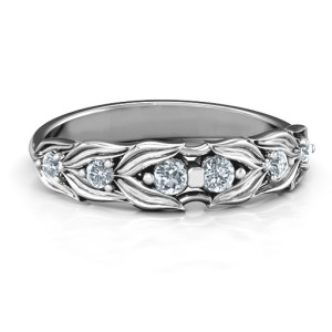 Yaffie ™ Custom-Made Personalised 6-Stone Ring with Leaves of Love