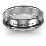 Yaffie™ Customised Men Tungsten Ring with Brushed Center and Beveled Edge - Personalised Design