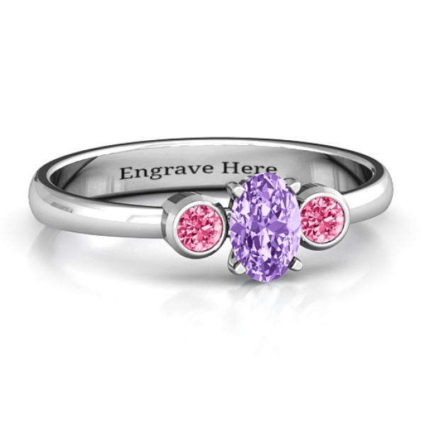 Yaffie ™ Custom Made Personalised Ring - Oval Centre with Twin Bezel Rounds