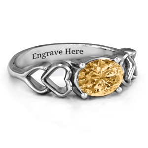 Yaffie ™ Custom-made Personalised Oval Solitaire Ring with Heart Surroundings