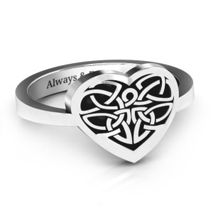 Yaffie ™ Customised Oxidized Celtic Heart Ring for Personalization