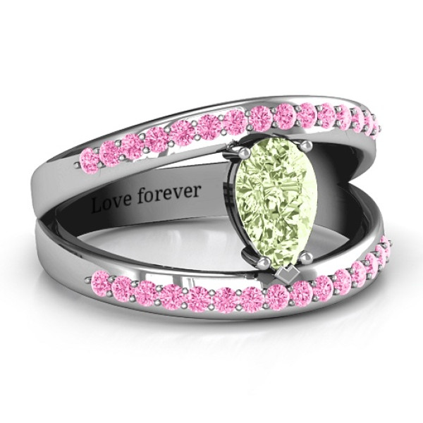 Yaffie™ Custom-Made Personalised Pear Ring with Accents and Flair