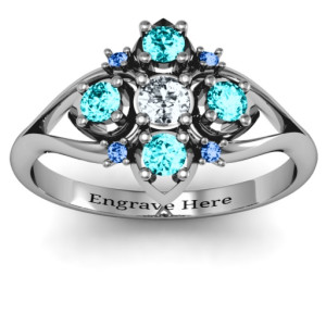 Yaffie ™ Custom-Made Personalised Beehive Bloom Ring with Accents featuring Round Stone