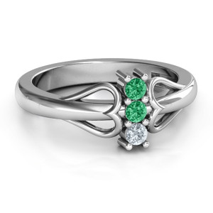 Yaffie ™ Custom Made Personalised Three Stone Double Heart Ring.