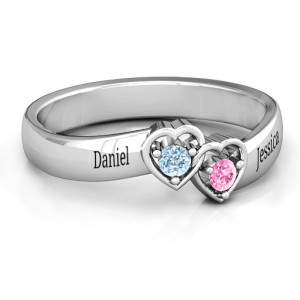 Yaffie ™ Custom Made Personalised Double Interlocked Hearts Ring