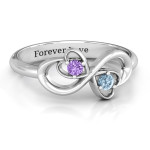 Yaffie ™ Custom-Made Personalised Infinity Ring with Duo of Hearts and Stones