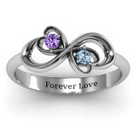 Yaffie ™ Custom-Made Personalised Infinity Ring with Duo of Hearts and Stones