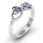 Yaffie ™ Custom-Made Personalised Infinity Ring with Duo of Hearts and Stones