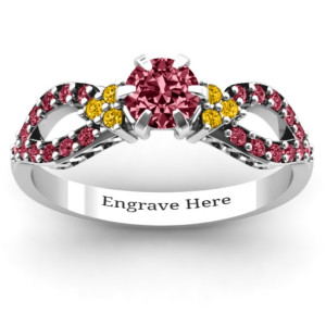 Yaffie™ Customised Split Shank Solitaire Accent Ring with Personalised Touch