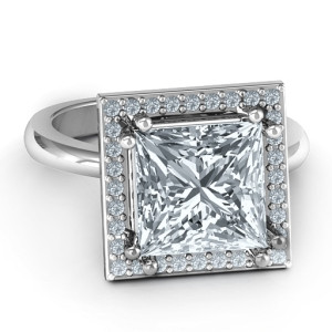 Yaffie ™ Custom-Made Princess Cut Cocktail Ring with Halo - Personalised