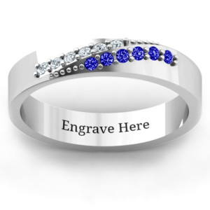 Yaffie ™ Custom Personalised Ridge Accent Diagonal Peak Ring for Women