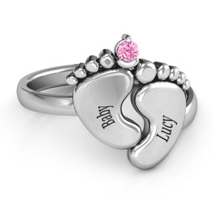 Yaffie ™ Custom Made Personalised Engravable Birthstone Footprint Ring - Toetally In Love Design