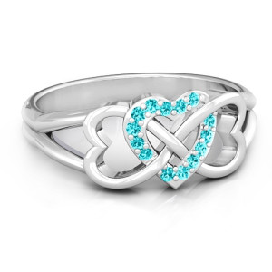 Customizable Triple Heart Infinity Ring with Mint Swarovski Zirconia Stones - Handmade by Yaffie ™