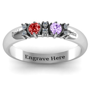 Yaffie ™ Custom Made Personalised Twin Accent Ring with Twin Circular Half Bezel