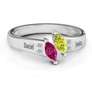 Yaffie ™ Customised Twin Marquise and Accent Ring for Personalization