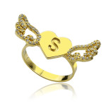 Yaffie ™ Custom Made Personalised Heart Ring with Birthstone Initial and Angel Wings