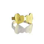 Yaffie ™ Custom Made Personalised Engraved Double Heart Letter Ring
