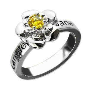 Custom Birthstone Promise Ring with Personalised Engraving - Handcrafted by Yaffie™