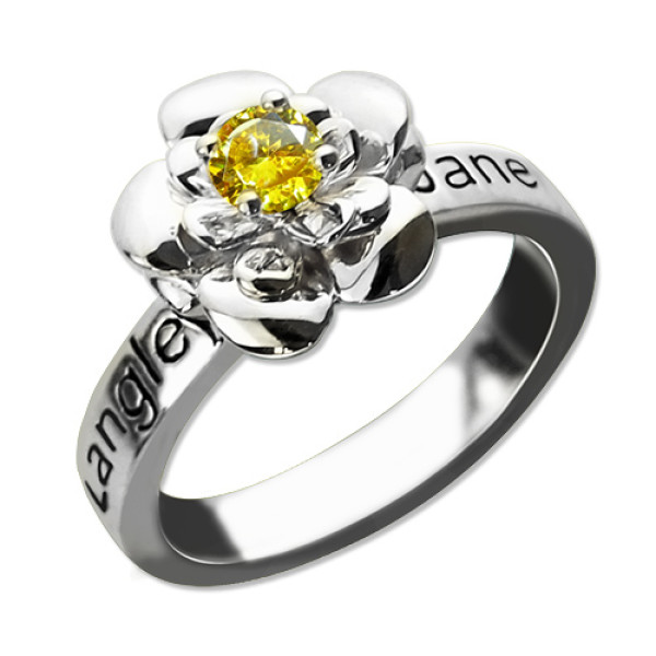 Custom Birthstone Promise Ring with Personalised Engraving - Handcrafted by Yaffie™