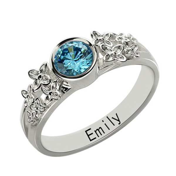 Yaffie™ Custom-Made Personalised Flower Engagement Birthstone Name Ring