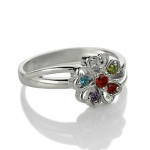 Yaffie ™ Custom Made Personalised Birthstone Promise Flower Ring with Engraved Name