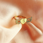 Yaffie ™ Custom Made Personalised Heart Ring with Birthstone Initial and Angel Wings