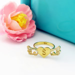 Yaffie ™ Custom Made Personalised Heart Ring with Birthstone Initial and Angel Wings