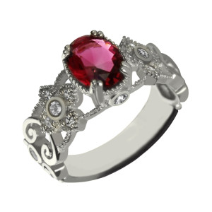 Yaffie ™ Custom Made Personalised Oval Mantilla Engagement Ring with Engraved Name